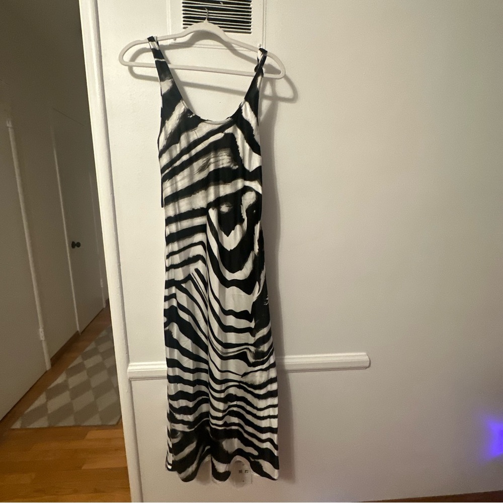 Satin zebra dress, maxi - size L